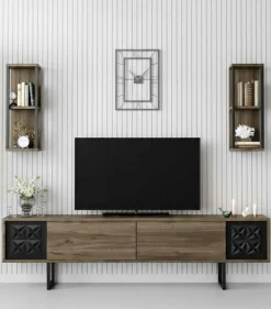 Mobili Porta Tv|Salotto > Dmora Mobile TV noce e nero 180x30x48h cm modulabile - Axa Nero, Marrone Noce