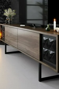 Mobili Porta Tv|Salotto > Dmora Mobile TV noce e nero 180x30x48h cm modulabile - Axa Nero, Marrone Noce
