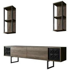 Mobili Porta Tv|Salotto > Dmora Mobile TV noce e nero 180x30x48h cm modulabile - Axa Nero, Marrone Noce