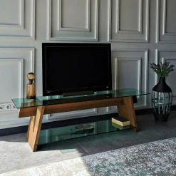 Mobili Porta Tv|Salotto > Dmora Mobile TV noce e verde 158x40x45h cm in legno - Amorosi Verde, Marrone Noce