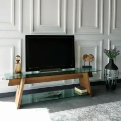 Mobili Porta Tv|Salotto > Dmora Mobile TV noce e verde 158x40x45h cm in legno - Amorosi Verde, Marrone Noce