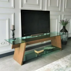 Mobili Porta Tv|Salotto > Dmora Mobile TV noce e verde 158x40x45h cm in legno - Amorosi Verde, Marrone Noce
