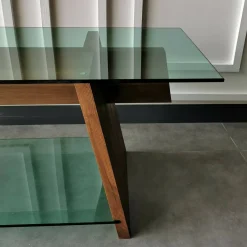 Mobili Porta Tv|Salotto > Dmora Mobile TV noce e verde 158x40x45h cm in legno - Amorosi Verde, Marrone Noce