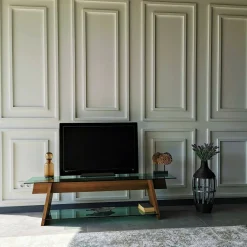 Mobili Porta Tv|Salotto > Dmora Mobile TV noce e verde 158x40x45h cm in legno - Amorosi Verde, Marrone Noce