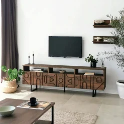 Mobili Porta Tv|Salotto > Dmora Mobile TV noce 170x30x40h cm 3 ante - Barete Marrone Noce