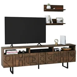 Mobili Porta Tv|Salotto > Dmora Mobile TV noce 170x30x40h cm 3 ante - Barete Marrone Noce
