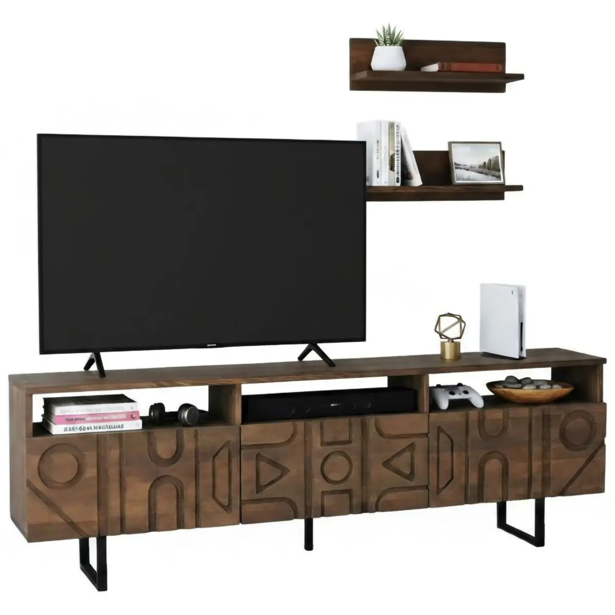 Mobili Porta Tv|Salotto > Dmora Mobile TV noce 170x30x40h cm 3 ante - Barete Marrone Noce