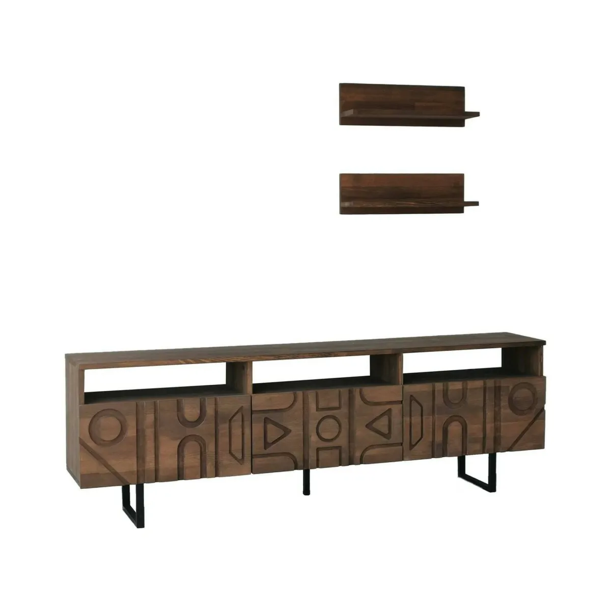 Mobili Porta Tv|Salotto > Dmora Mobile TV noce 170x30x40h cm 3 ante - Barete Marrone Noce
