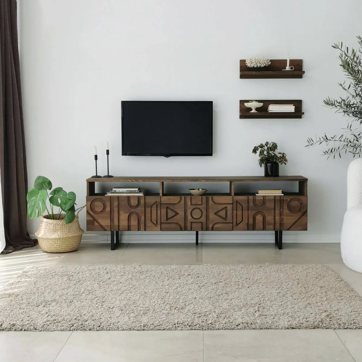 Mobili Porta Tv|Salotto > Dmora Mobile TV noce 170x30x40h cm 3 ante - Barete Marrone Noce