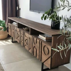Mobili Porta Tv|Salotto > Dmora Mobile TV noce 170x30x40h cm 3 ante - Barete Marrone Noce