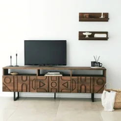 Mobili Porta Tv|Salotto > Dmora Mobile TV noce 170x30x40h cm 3 ante - Barete Marrone Noce