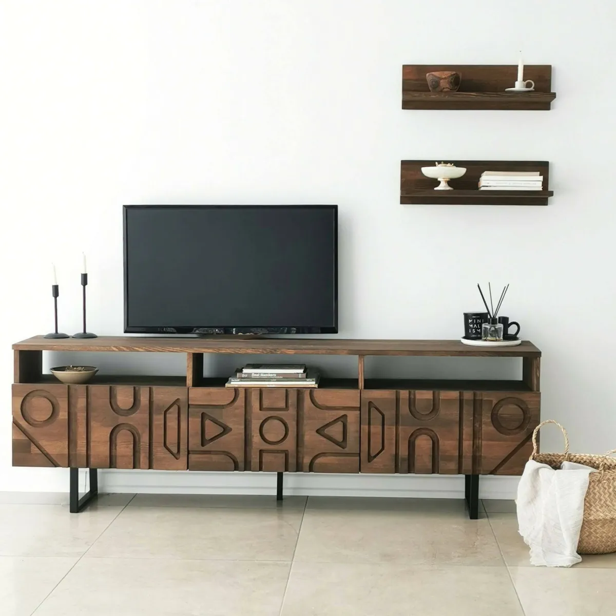 Mobili Porta Tv|Salotto > Dmora Mobile TV noce 170x30x40h cm 3 ante - Barete Marrone Noce