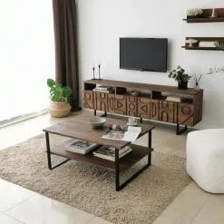 Mobili Porta Tv|Salotto > Dmora Mobile TV noce 170x30x40h cm 3 ante - Barete Marrone Noce