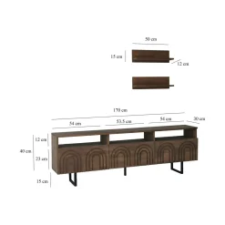 Mobile TV noce 170x30x40h cm 3 ante in legno - Barbania