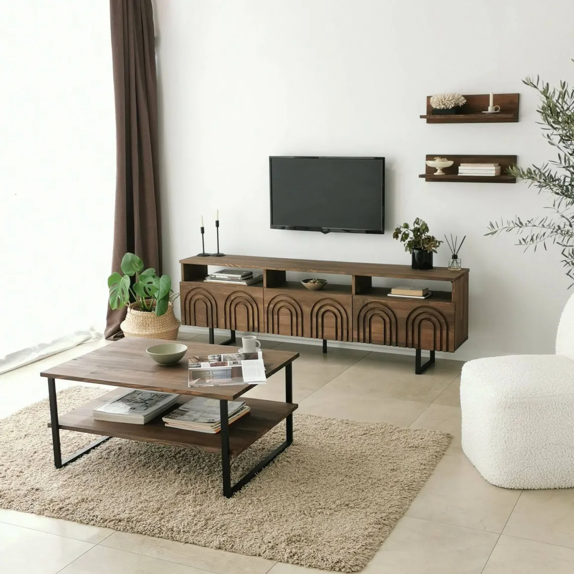 Mobile TV noce 170x30x40h cm 3 ante in legno - Barbania