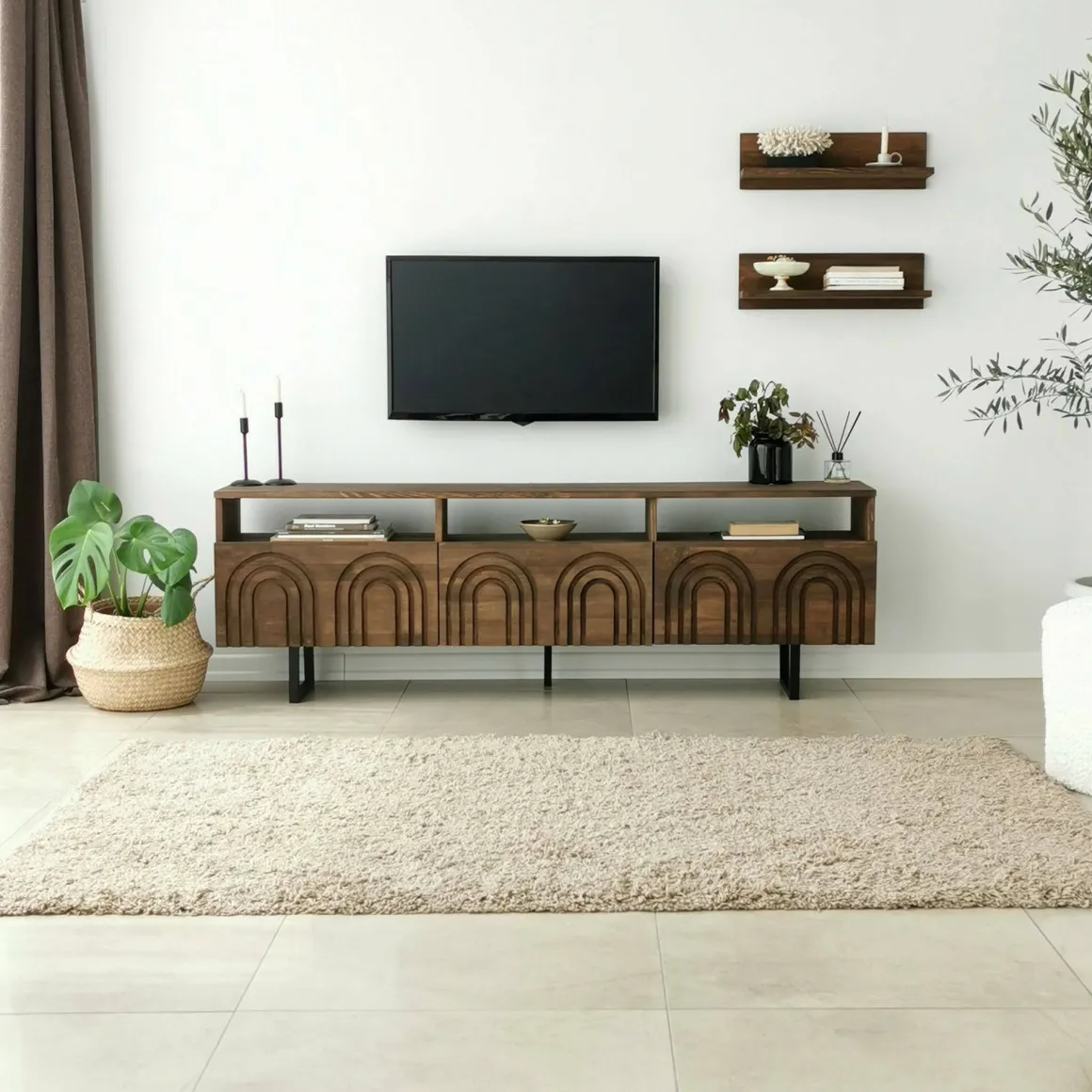 Mobile TV noce 170x30x40h cm 3 ante in legno - Barbania