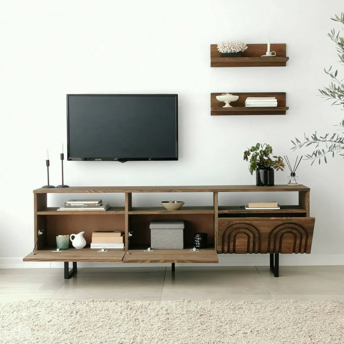 Mobile TV noce 170x30x40h cm 3 ante in legno - Barbania