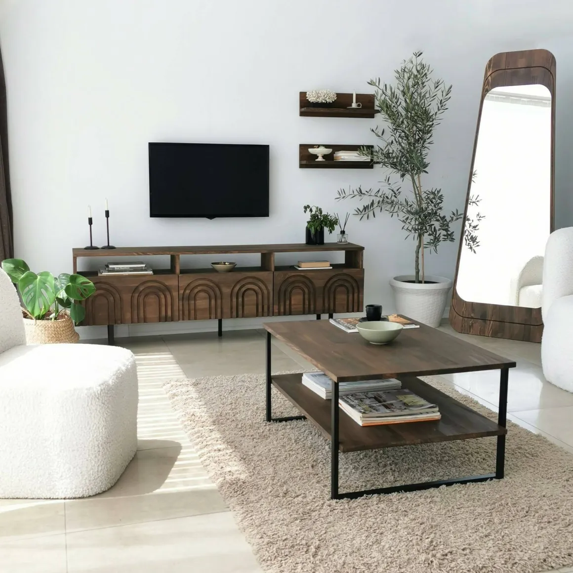 Mobile TV noce 170x30x40h cm 3 ante in legno - Barbania