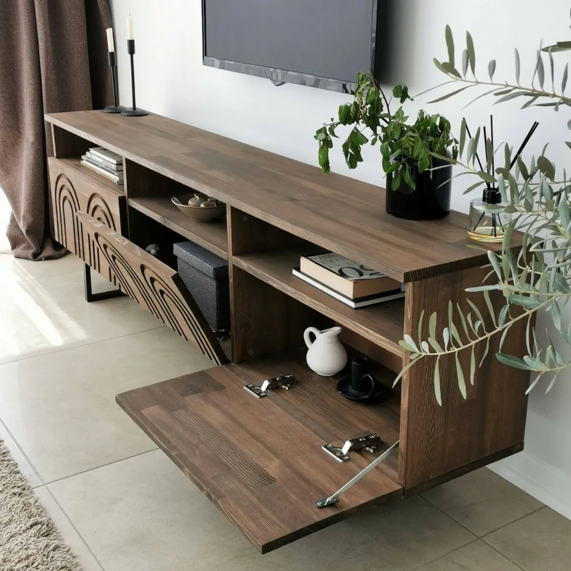 Mobile TV noce 170x30x40h cm 3 ante in legno - Barbania