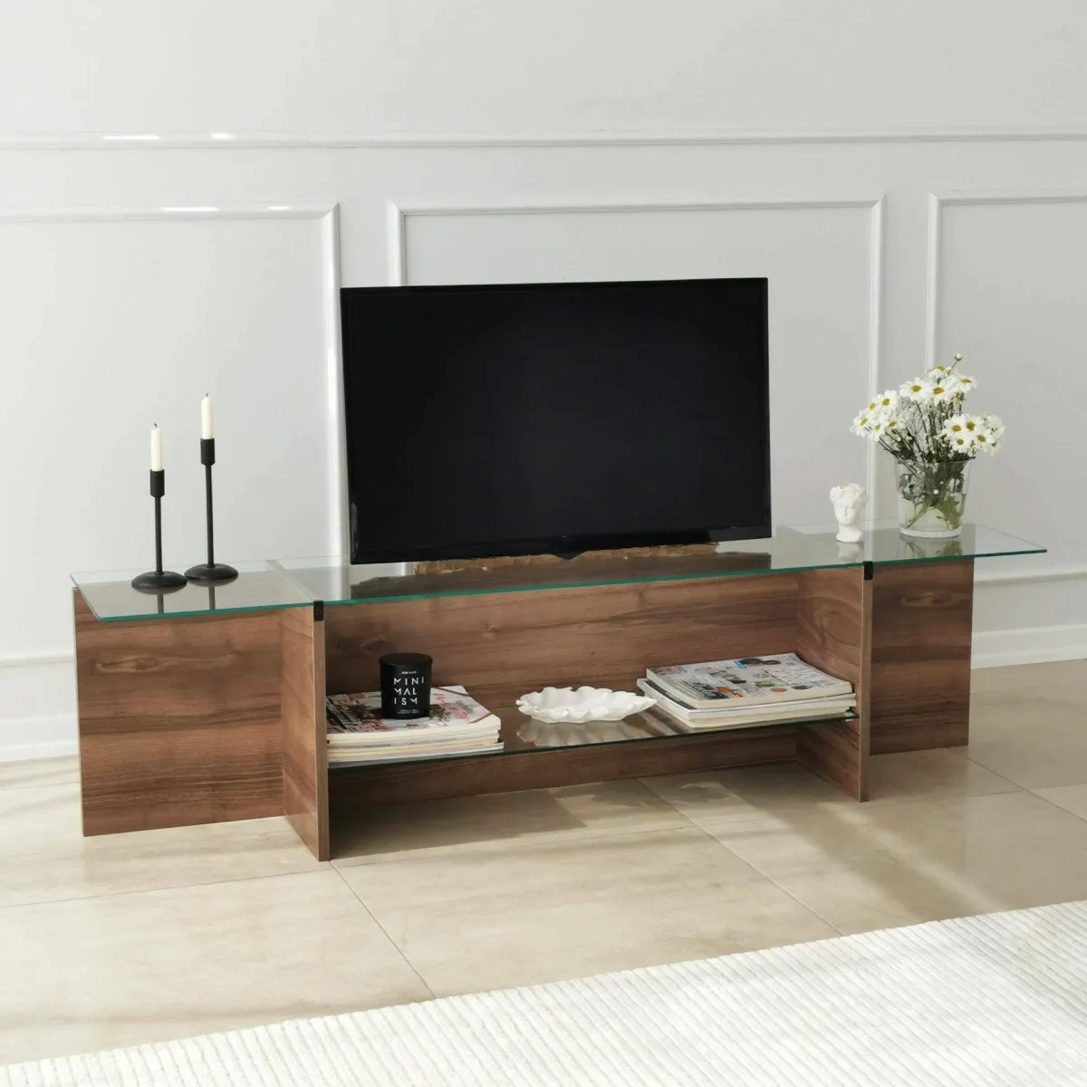 Mobili Porta Tv|Salotto > Dmora Mobile TV noce 158x35x40h cm - Bellano Marrone Noce