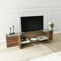 Mobili Porta Tv|Salotto > Dmora Mobile TV noce 158x35x40h cm - Bellano Marrone Noce