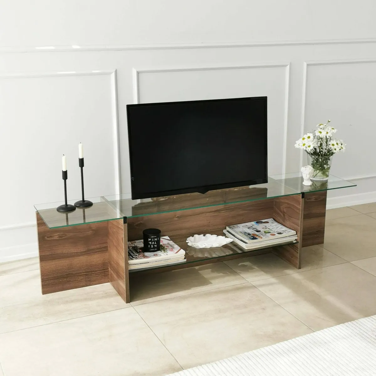Mobili Porta Tv|Salotto > Dmora Mobile TV noce 158x35x40h cm - Bellano Marrone Noce