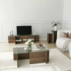 Mobili Porta Tv|Salotto > Dmora Mobile TV noce 158x35x40h cm - Bellano Marrone Noce