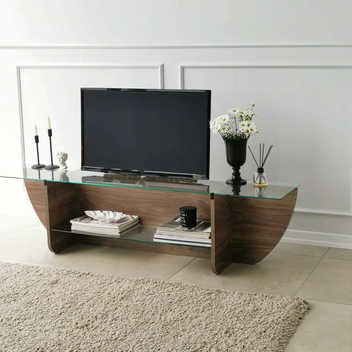 Mobile TV noce 158x35x40h cm in legno - Kasuga