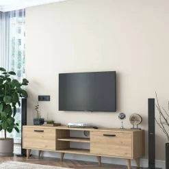 Mobili Porta Tv|Salotto > Dmora Mobile TV noce 180x35x48h cm modulabile - Messalina Marrone Noce