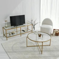 Mobili Porta Tv|Salotto > Dmora Mobile TV 130x40x45h cm in metallo - Donata Oro
