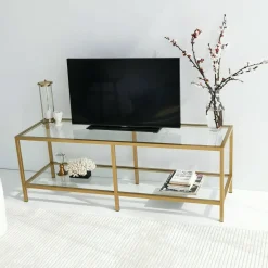 Mobili Porta Tv|Salotto > Dmora Mobile TV 130x40x45h cm in metallo - Donata Oro