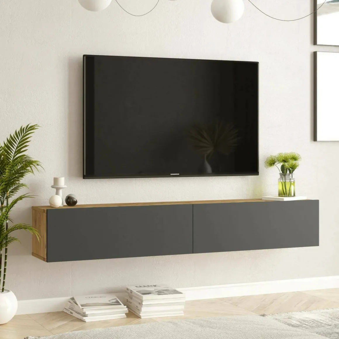 Mobile TV quercia e antracite 180x31x29h cm 2 ante - Pavone