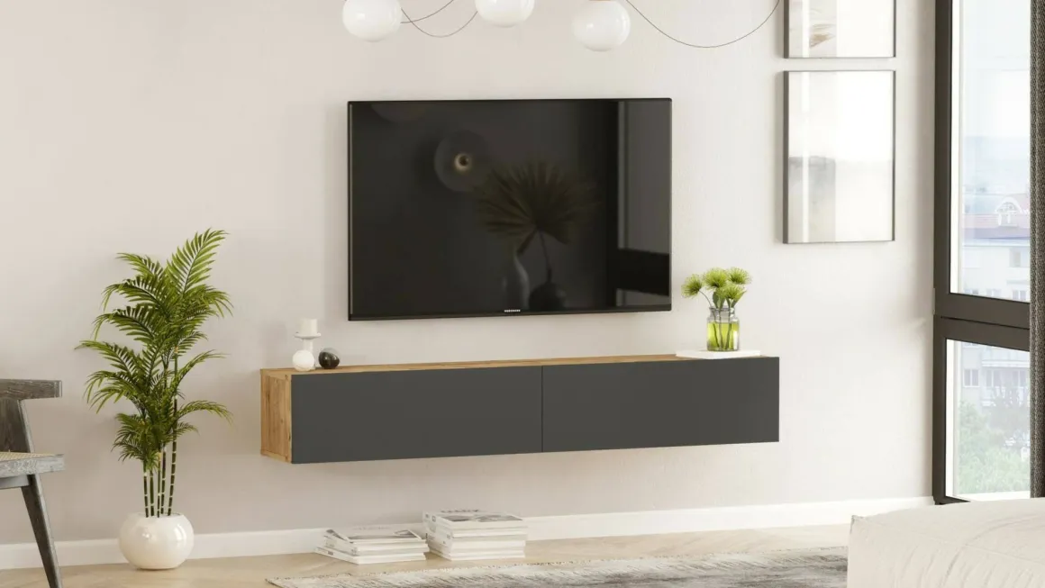 Mobile TV quercia e antracite 180x31x29h cm 2 ante - Pavone