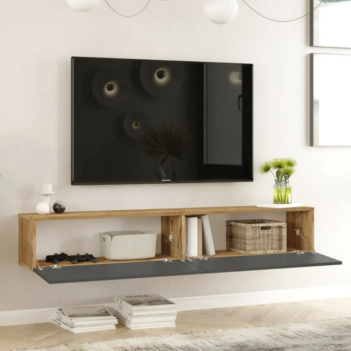 Mobile TV quercia e antracite 180x31x29h cm 2 ante - Pavone