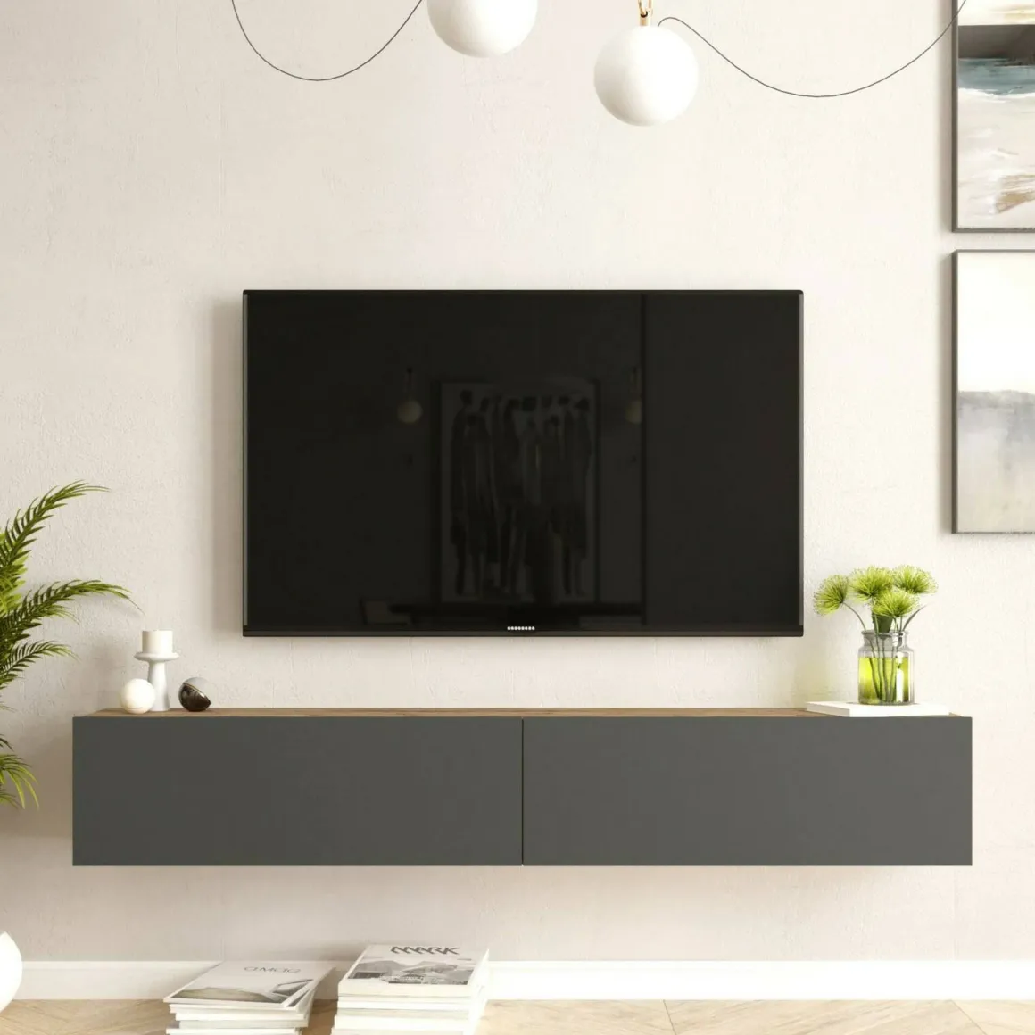 Mobile TV quercia e antracite 180x31x29h cm 2 ante - Pavone