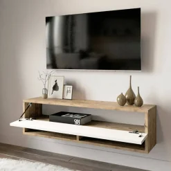 Mobili Porta Tv|Salotto > Dmora Mobile TV quercia e bianco 180x31x29h cm 2 ante - Compasso Bianco, Marrone Quercia