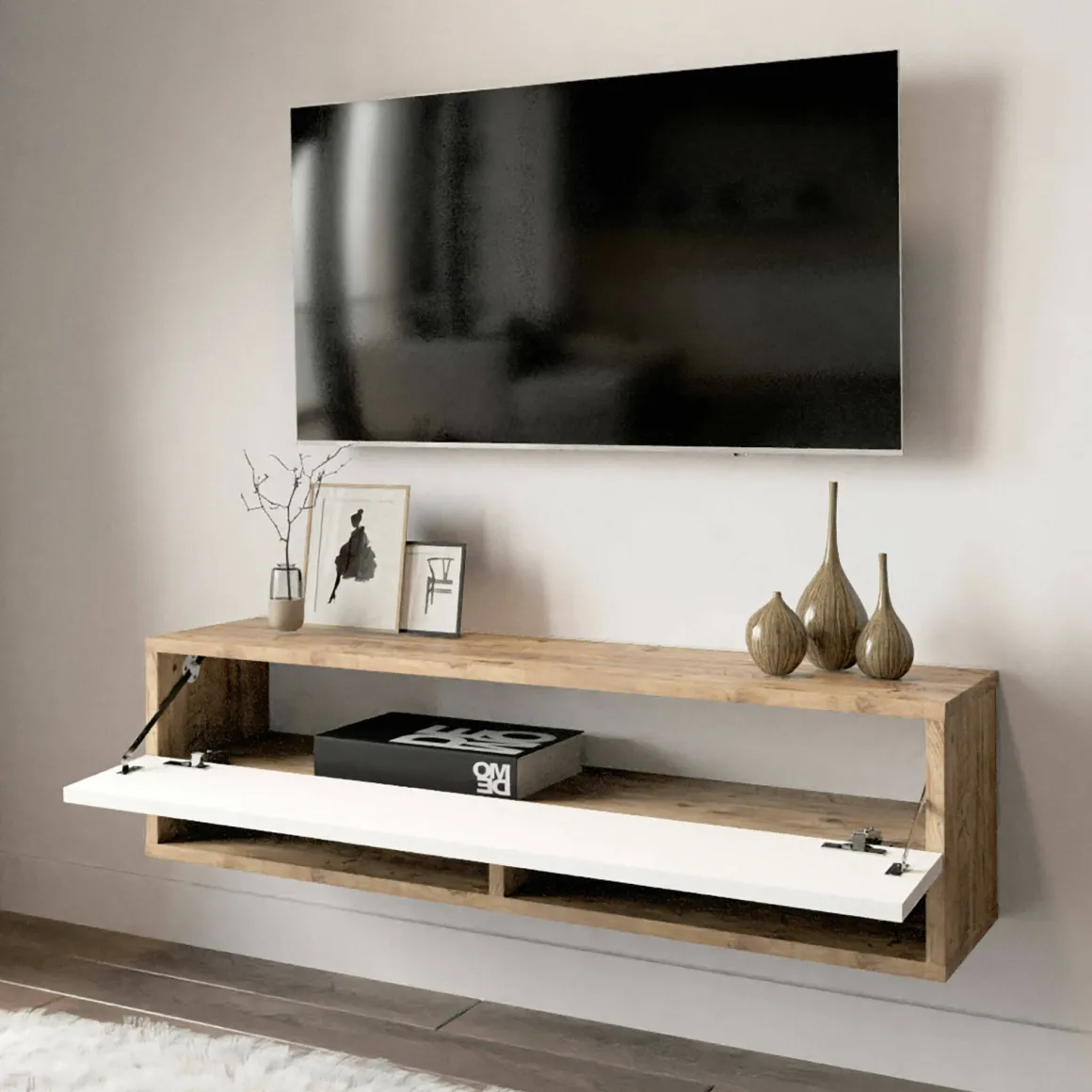 Mobili Porta Tv|Salotto > Dmora Mobile TV quercia e bianco 180x31x29h cm 2 ante - Compasso Bianco, Marrone Quercia