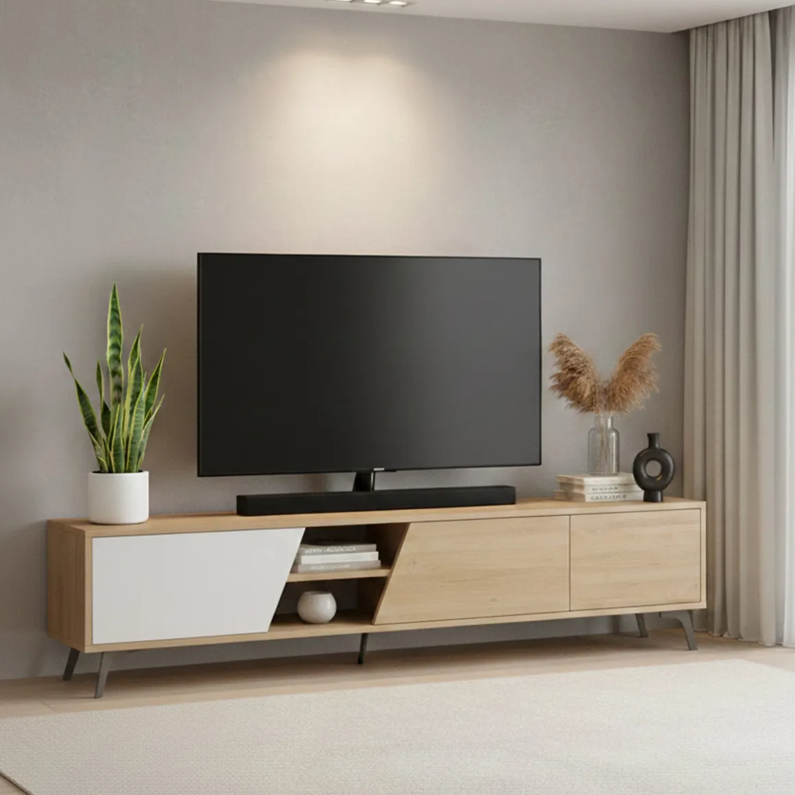 Mobile TV quercia e bianco 180x35x48h cm 2 ante - Male