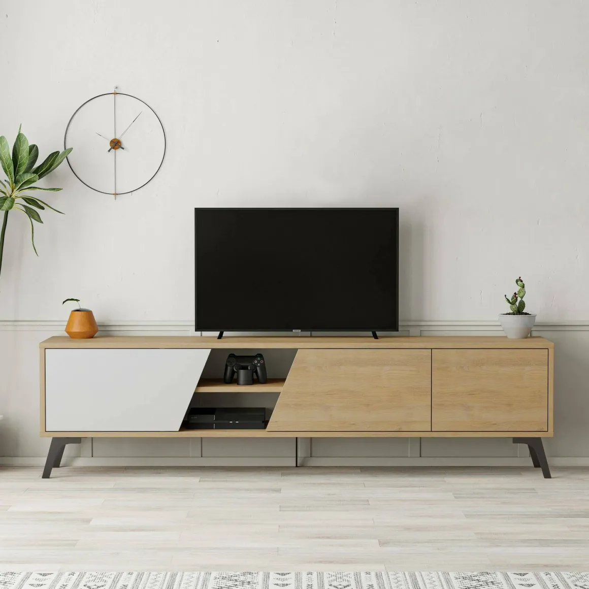 Mobile TV quercia e bianco 180x35x48h cm 2 ante - Male