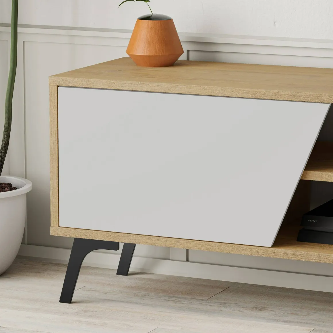 Mobile TV quercia e bianco 180x35x48h cm 2 ante - Male