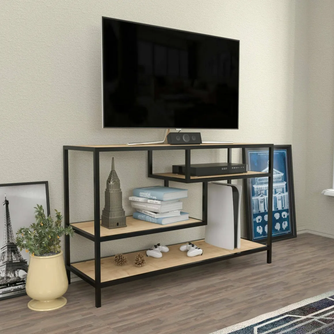 Mobile TV quercia e nero 120x39x75h cm in legno - Ivette