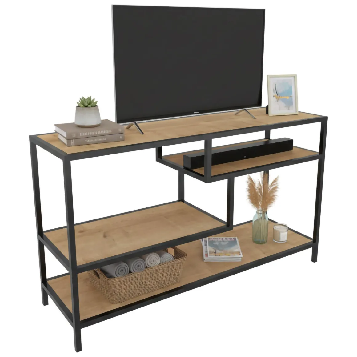 Mobile TV quercia e nero 120x39x75h cm in legno - Ivette