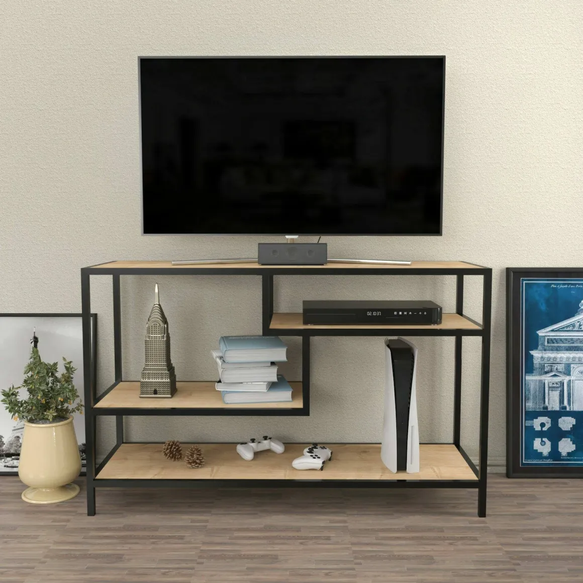 Mobile TV quercia e nero 120x39x75h cm in legno - Ivette