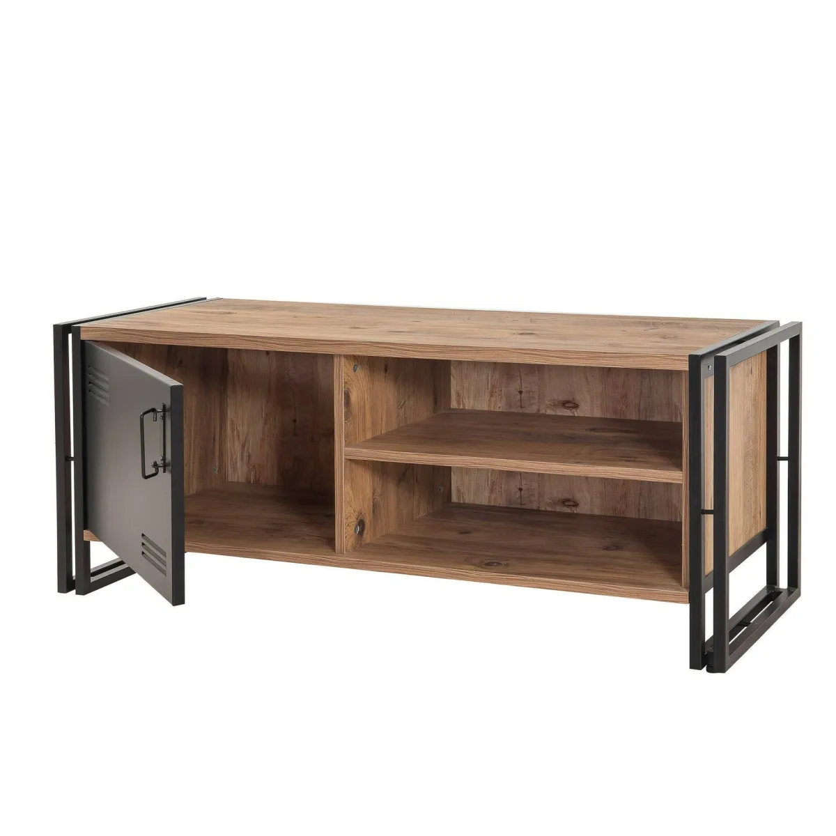 Mobili Porta Tv|Salotto > Dmora Mobile TV quercia e nero 130x45x50h cm in legno - Cyprien Nero, Marrone Quercia