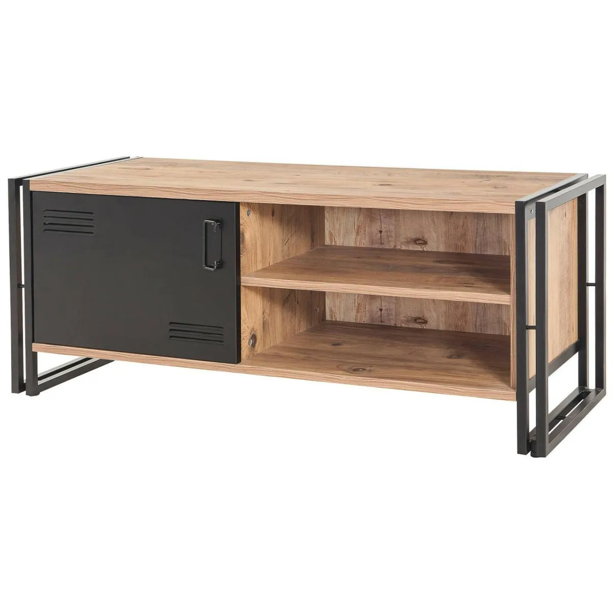 Mobili Porta Tv|Salotto > Dmora Mobile TV quercia e nero 130x45x50h cm in legno - Cyprien Nero, Marrone Quercia
