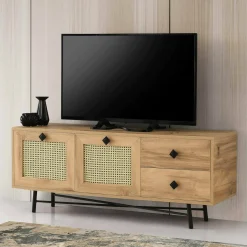 Mobile TV quercia e nero 140x40x60h cm 2 ante e 2 cassetti - Apollinare