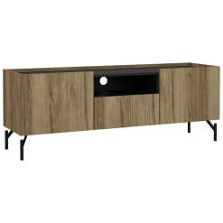 Mobili Porta Tv > Dmora Mobile TV quercia e nero 147x41x54h cm 2 ante e 1 cassetto - Duchi Nero, Marrone Quercia