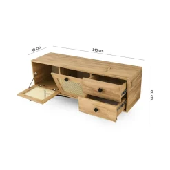 Mobile TV quercia e nero 140x40x60h cm 2 ante e 2 cassetti - Apollinare