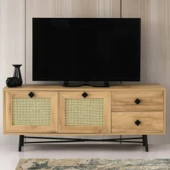 Mobile TV quercia e nero 140x40x60h cm 2 ante e 2 cassetti - Apollinare