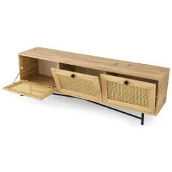 Mobili Porta Tv|Salotto > Dmora Mobile TV quercia e nero 180x40x60h cm 3 ante - Assemini Nero, Marrone Quercia